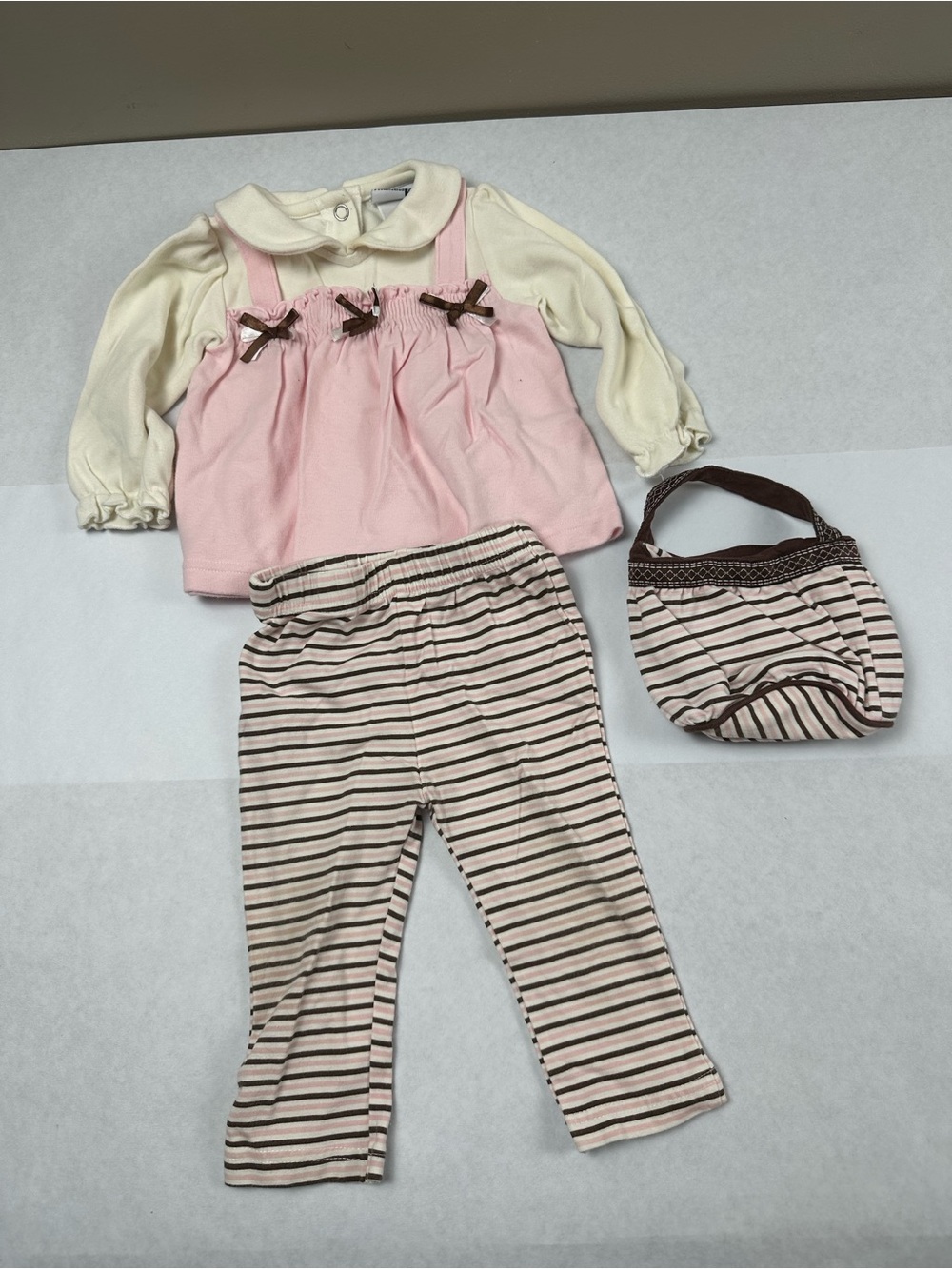 Toddler Pink and Cream 3-Piece Matching Outfit with Striped Pants